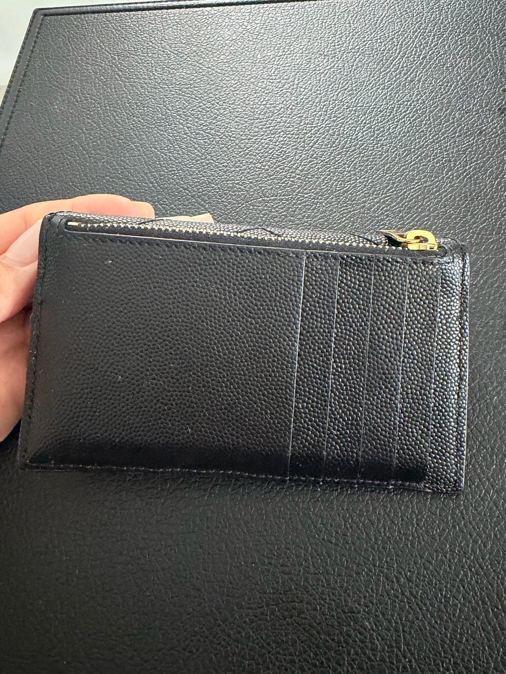 Saint Laurent Black Quilted Leather Card Holder with Gold YSL Emblem - Picture 3 of 3
